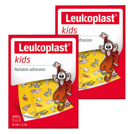 Set Leukoplast Kids, bandages for children, waterproof, 6 cm x 1 m, 2 pieces