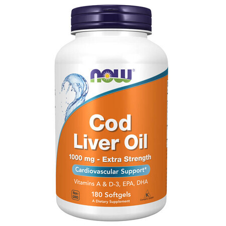 Now Foods Cod Liver Oil, ulei de ficat de cod, 180 capsule softgel