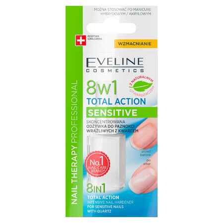 Eveline Cosmetics Nail Therapy Total Action Sensitive 8in1, balsam pentru unghii casante și fragile, 12 ml