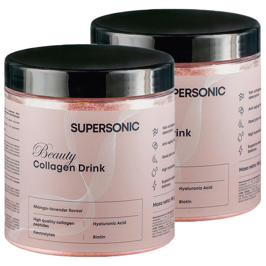 Supersonic Beauty Collagen Drink Set, Mango-Geschmack, 2 x 185 g