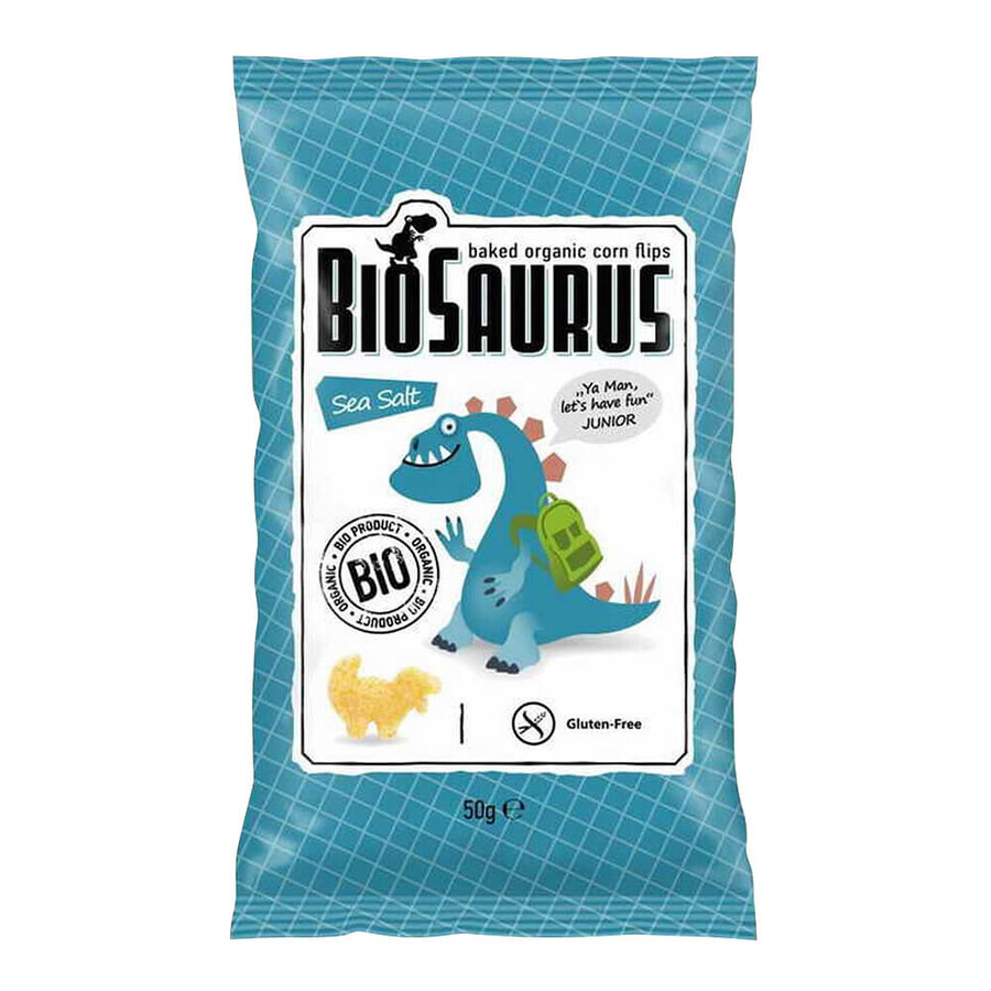 BioSaurus, Bio chipsuri de porumb prăjit cu sare de mare, 50 g