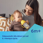 Set Canpol Babies, cană fără picurare cu tub și greutate, Bonjur Paris, albastru, de la 6 luni, 270 ml + tub siliconic fără picurare cu greutate, gri, 1 bucată pentru 1 penny