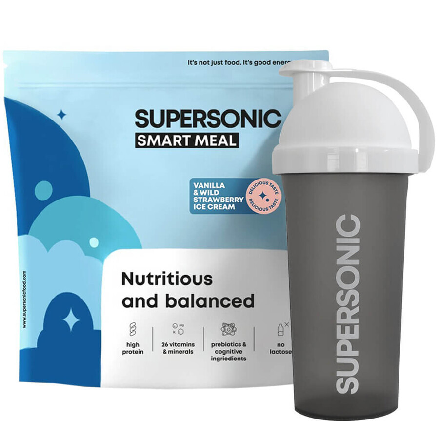 Supersonic Wholesome Smart Meal, glace à la vanille et fraises des bois, 1,3 kg + shaker, 700 ml gratuit