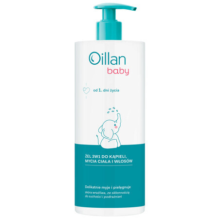 Oillan Baby, gel de baie, corp și păr 3în1, din prima zi de viață, 750 ml