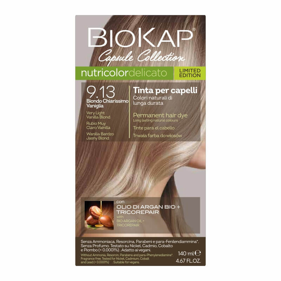 Biokap Nutricolor Delicato, culoare de păr, 9.13 vanilie blond foarte deschis, 140 ml