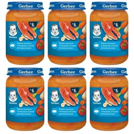 Gerber Lunch Pack, Buchet de legume cu somon în sos de roșii, după 6 luni, 6 x 190 g AMBALAJ DECORAT