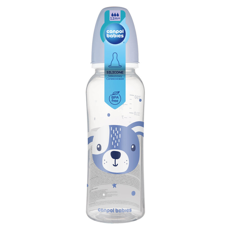 Canpol Babies, slimline bottle, Cute animals, blue, from 12 months, 250 ml