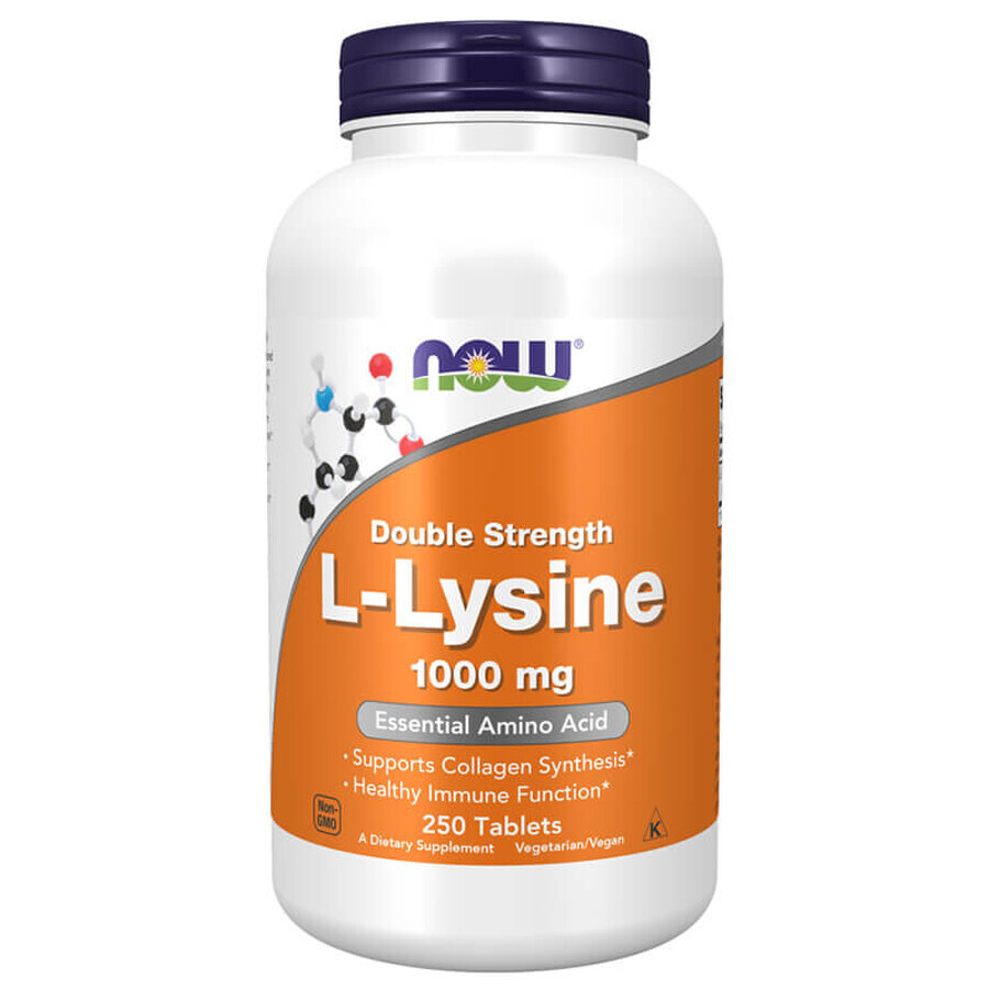 Now Foods L-lizină, L-lizină 1000 mg, 250 comprimate vegetariene