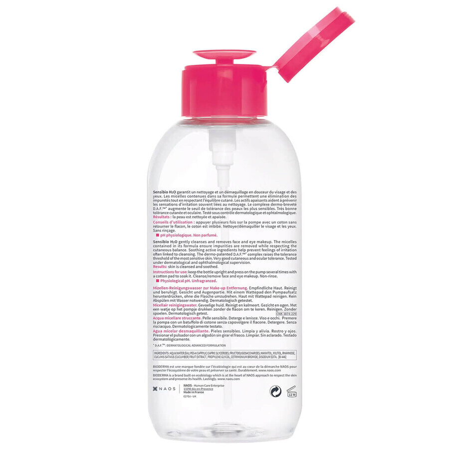 Bioderma Sensibio H2O, apă micelară, piele sensibilă, 850 ml