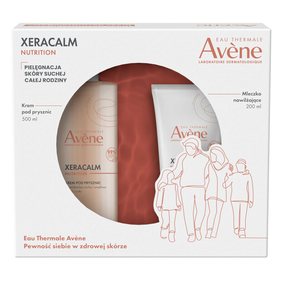 Avene Xeracalm Nutrition Hydrating Skin Care Set pentru întreaga familie, cremă de duș, 500 ml + lapte hidratant, 200 ml