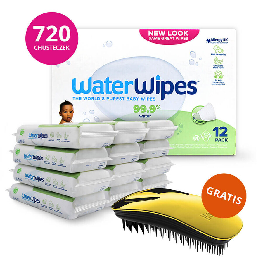 WaterWipes Soapberry Kids Bio, salviette umidificate, acqua con estratto di sapone, dalla nascita, 12 x 60 pz + Ikoo Home, senza spazzola