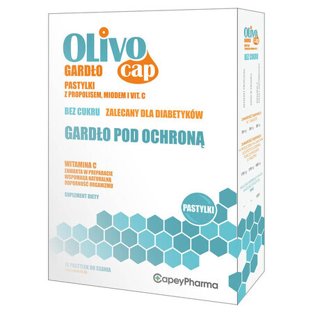 Pastiluțe pentru gât Olivocap cu propolis, miere și vit. C, fără zahăr, 16 pastiluțe