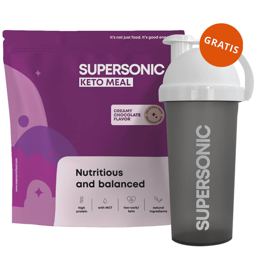 Supersonic Keto Meal, aromă cremoasă de ciocolată, 800 g + shaker, 700 ml gratuit