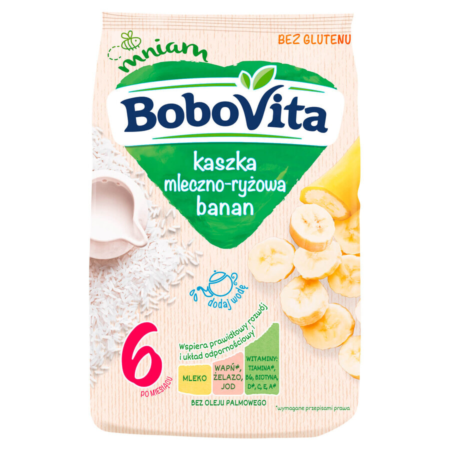 BoboVita Set Porridge au lait et au riz, banane, sans gluten, après 6 mois, 3 x 230 g + Mousse en tube, banane avec mangue et noix de coco, 2 x 80 g gratuit