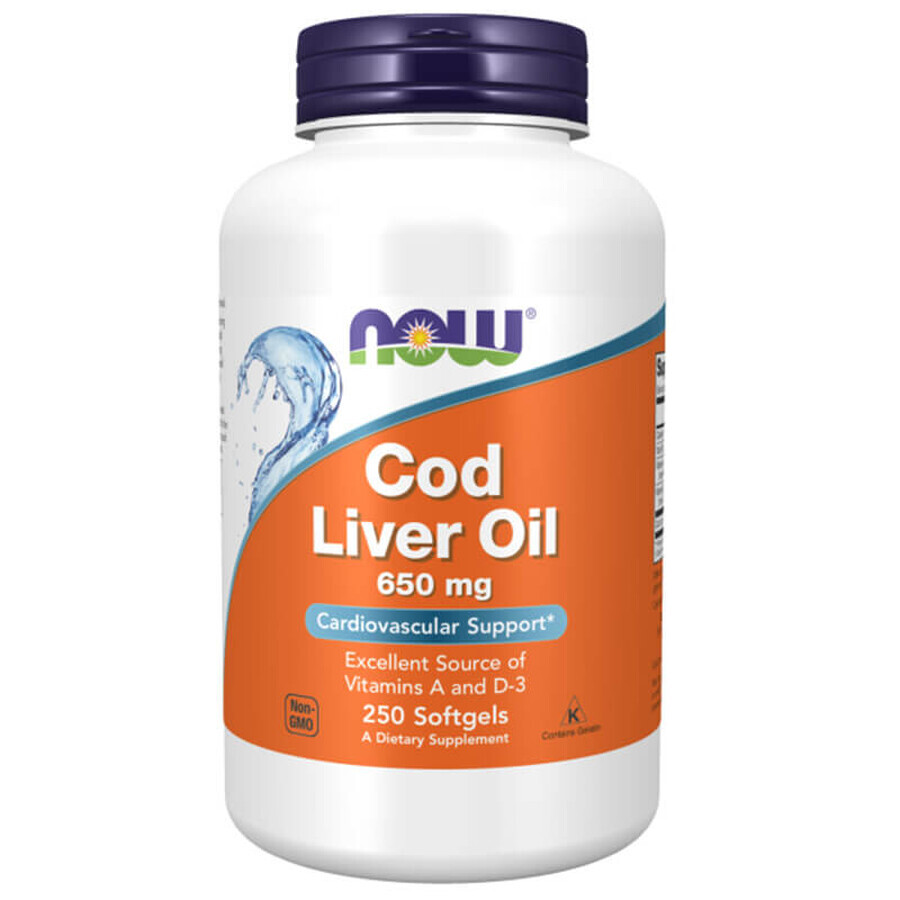 Now Foods Cod Liver Oil, ulei de ficat de cod, 250 capsule softgel