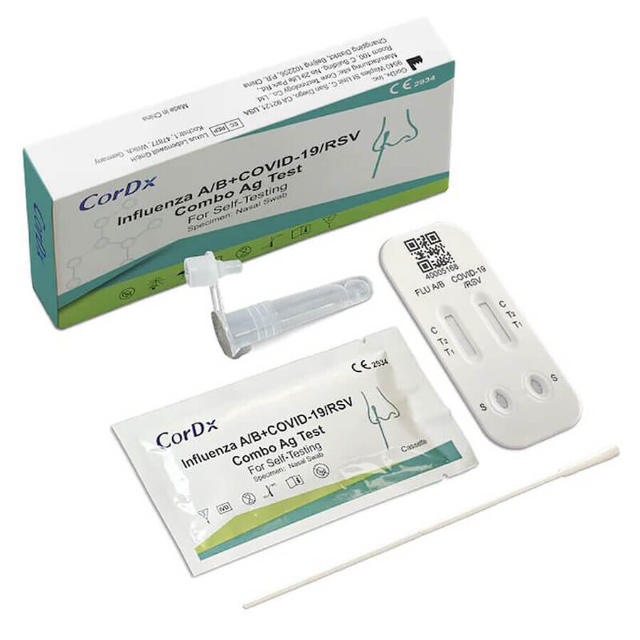 CorDx Influenza A/B + COVID-19/RSV Combo Ag, Antigentest für 4 Viren, 1 Stück