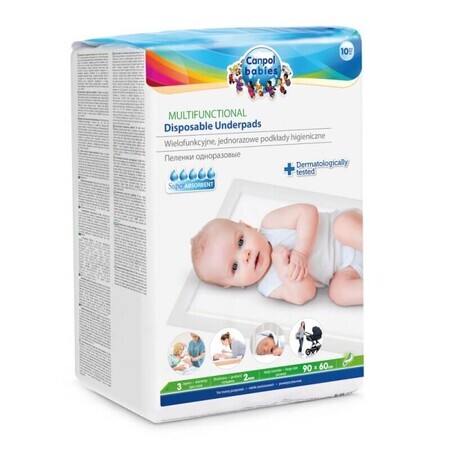 Canpol Babies, multifunctional sanitary pads, disposable, 90 cm x 60 cm, 10 pieces