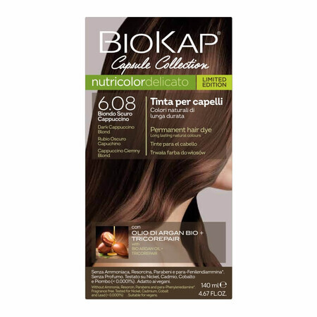 Biokap Nutricolor Delicato, culoare de păr, 6.08 cappuccino blond închis, 140 ml