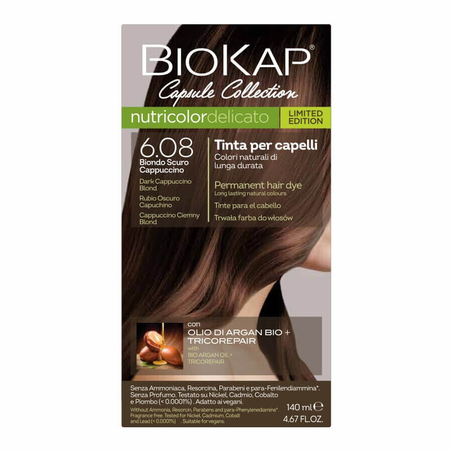 Biokap Nutricolor Delicato, culoare de păr, 6.08 cappuccino blond închis, 140 ml