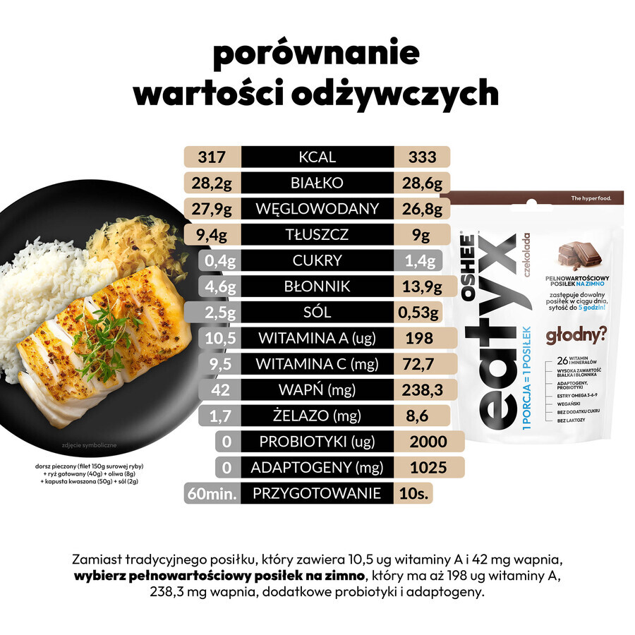 OSHEE Eatyx, masă rece sub formă de pudră, vegană, ciocolată 90 g