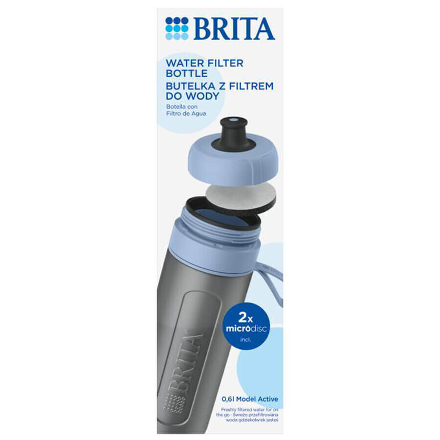 Brita Active, sticlă cu filtru de 0,6 l, albastru + filtru MicroDisc, 2 bucăți