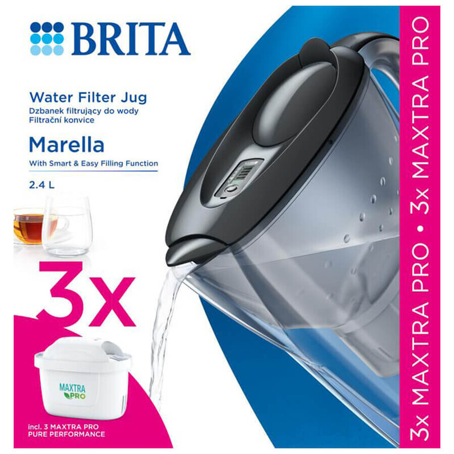 Brita Marella, ulcior cu filtru 2,4 l, grafit + filtru Maxtra Pro Pure Performance, 3 bucăți