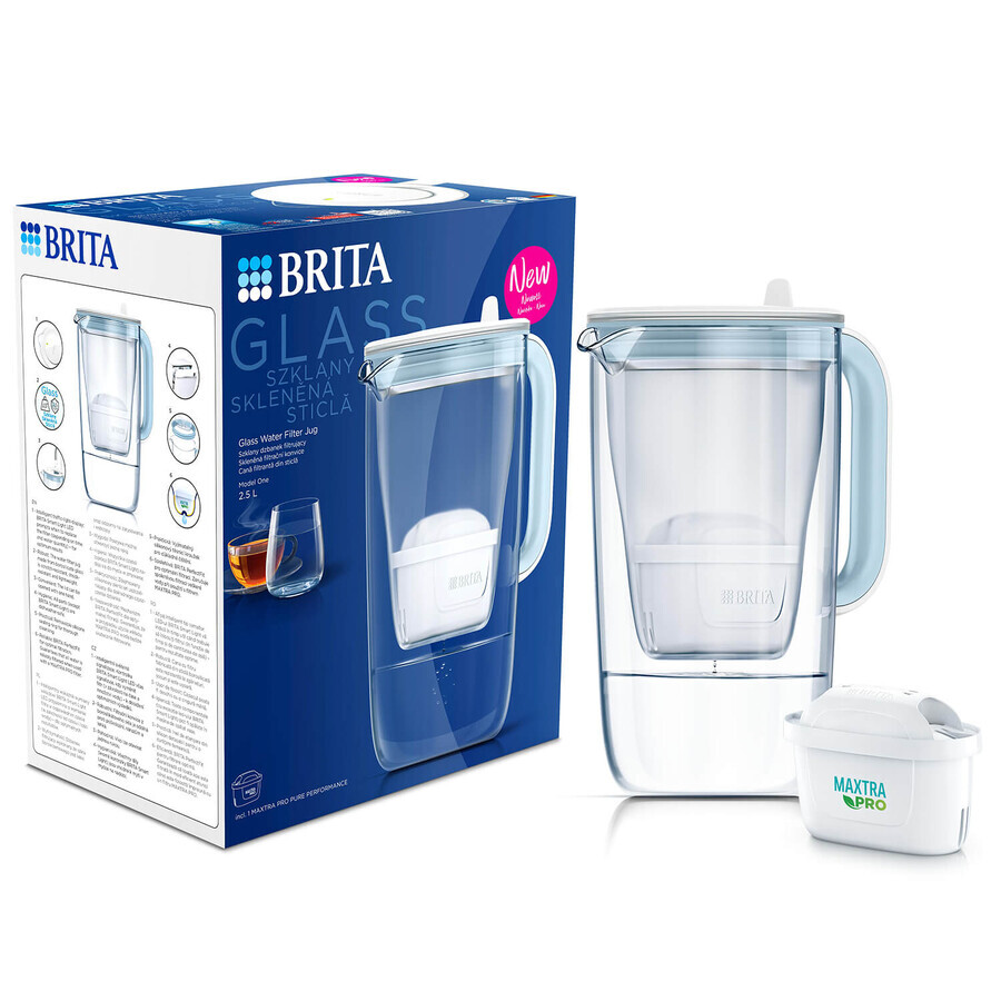 Brita Glass, 2,5 liter glazen filterkan + Maxtra Pro Pure Performance filter, 1 stuk