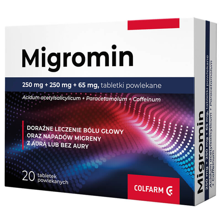 Migromin 250 mg + 250 mg + 65 mg, 20 compresse