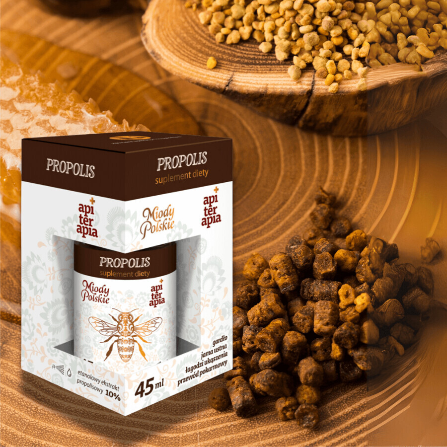 Miody Polskie Propolis, extract etanolic de propolis 10%, picături, 45 ml