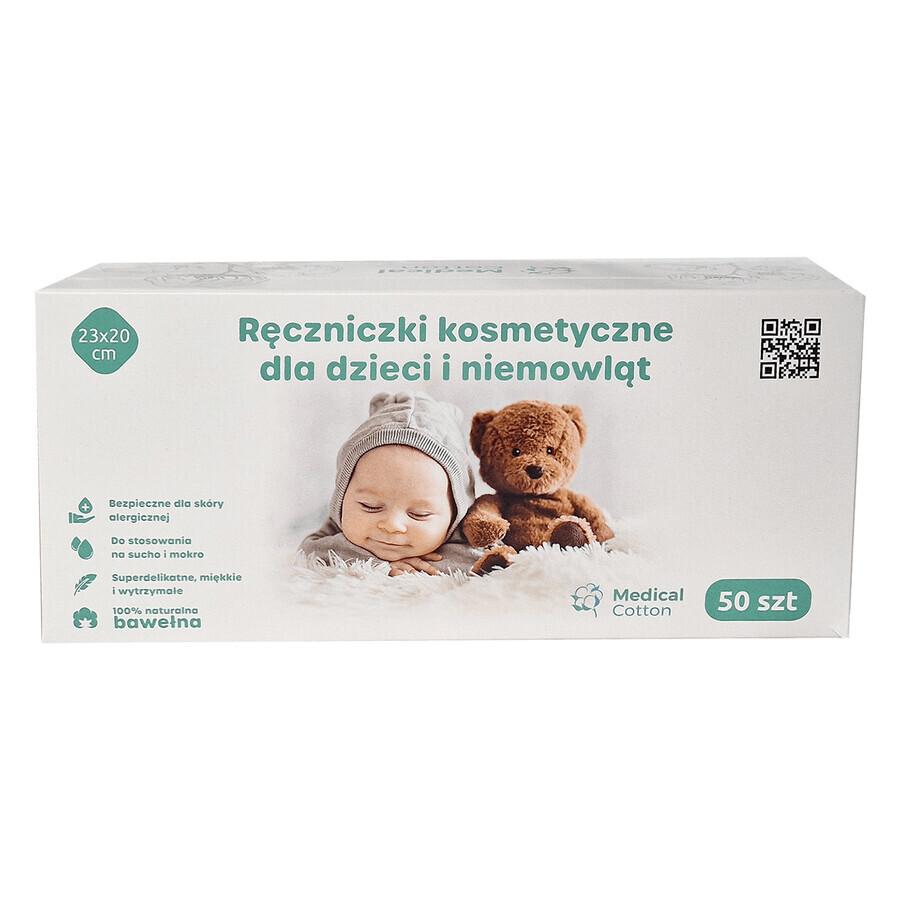 Set de bumbac medical, prosoape cosmetice pentru bebeluși și copii, 23 x 20 cm, 100% bumbac, de la naștere, 6 x 50 bucăți