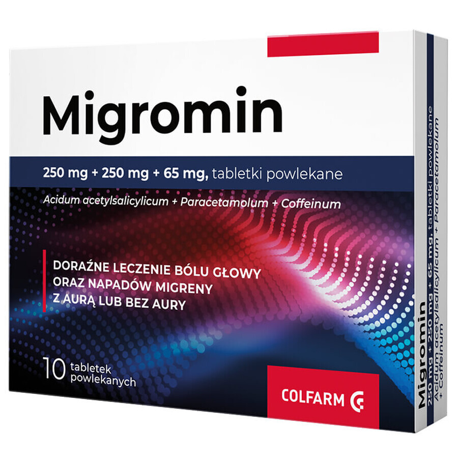 Migromin 250 mg + 250 mg + 65 mg, 10 comprimate