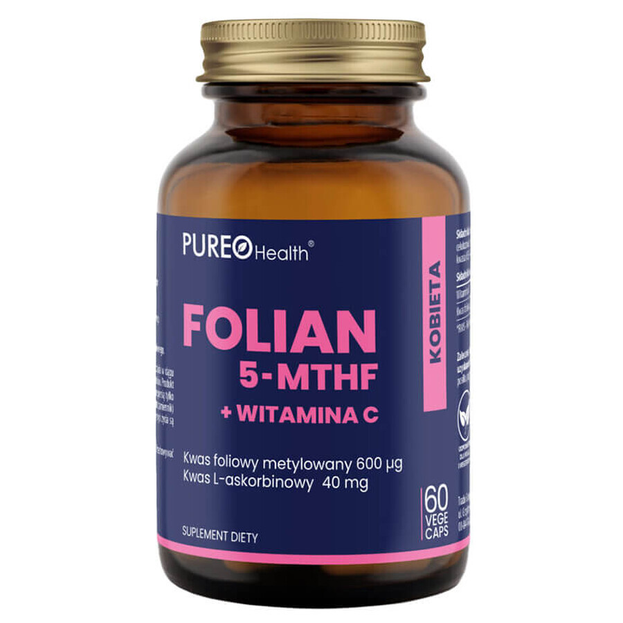 Pureo Health Folat 5-MTHF + Vitamina C, 60 capsule