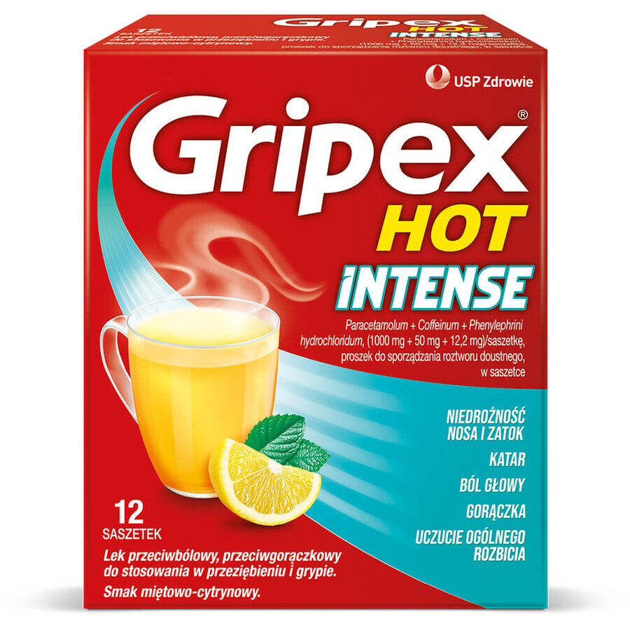 Gripex Hot Intense 1 g + 50 mg + 12,2 mg, 12 pliculețe