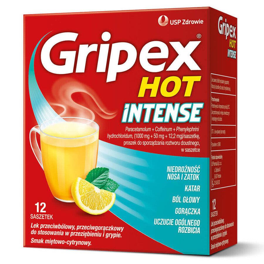 Gripex Hot Intense 1 g + 50 mg + 12,2 mg, 12 pliculețe