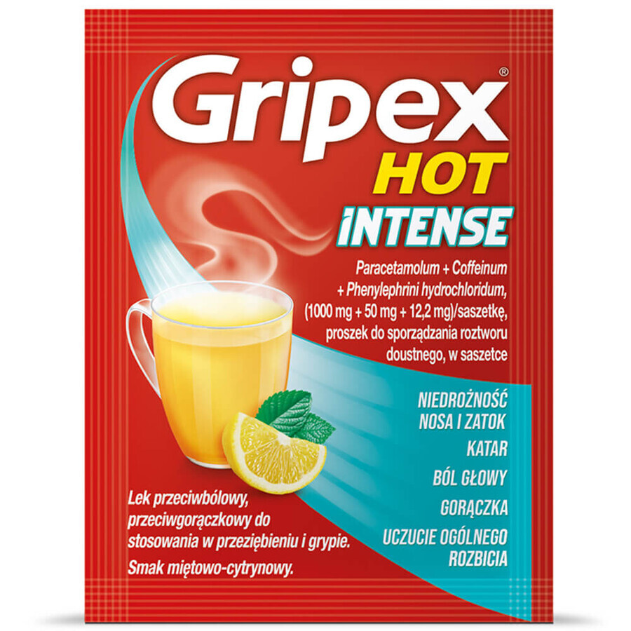 Gripex Hot Intense 1 g + 50 mg + 12,2 mg, 12 pliculețe