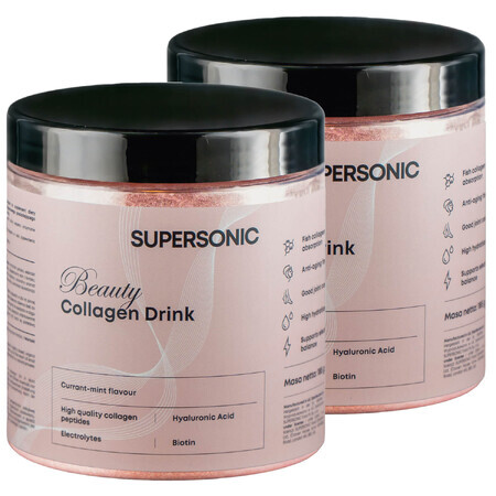 Supersonic Beauty Collagen Drink Set, Geschmack: schwarze Johannisbeere und Minze, 2 x 185 g