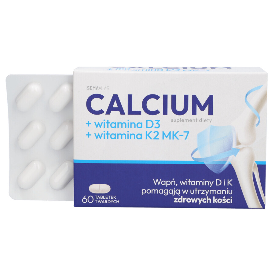 SEMA Lab Calciu + vitamina D3 + vitamina K2 MK-7, 60 comprimate tari