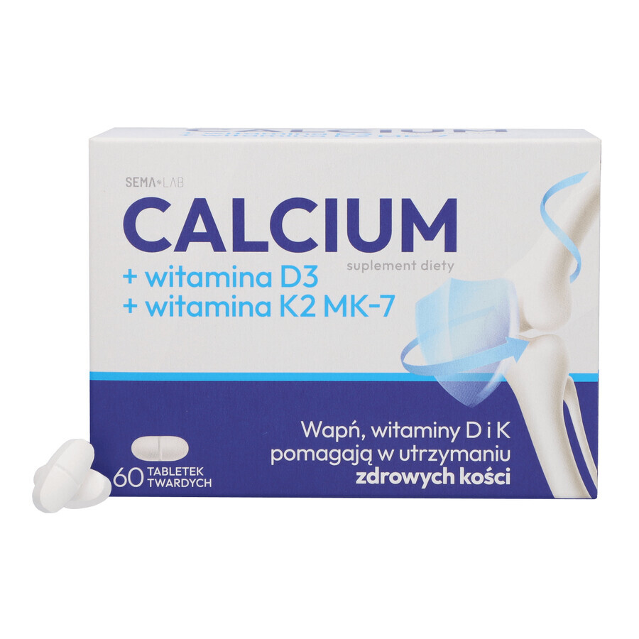 SEMA Lab Calciu + vitamina D3 + vitamina K2 MK-7, 60 comprimate tari