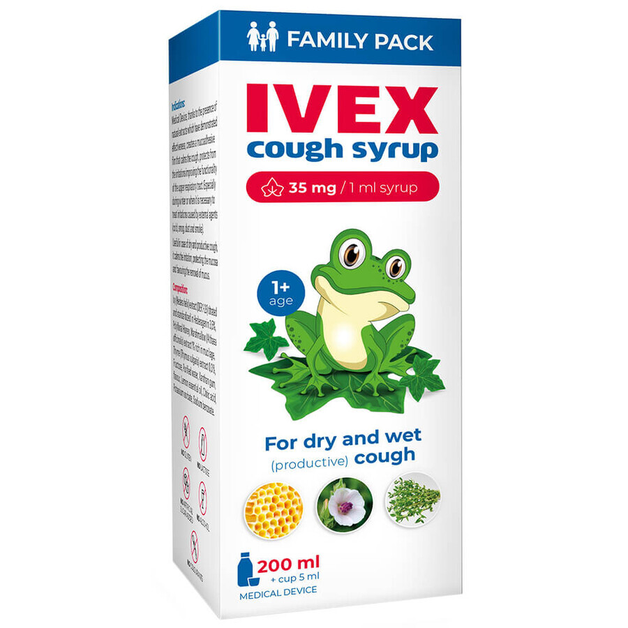 Ivex, sirop pentru tuse uscată și umedă, de la vârsta de 1 an, 200 ml