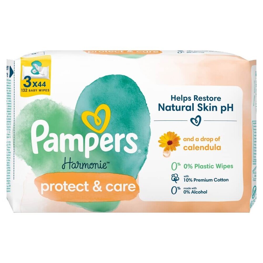 Pampers Harmonie Protect & Care, șervețele umede, 3 x 44 bucăți