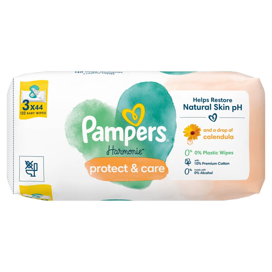 Pampers Harmonie Protect & Care, șervețele umede, 3 x 44 bucăți