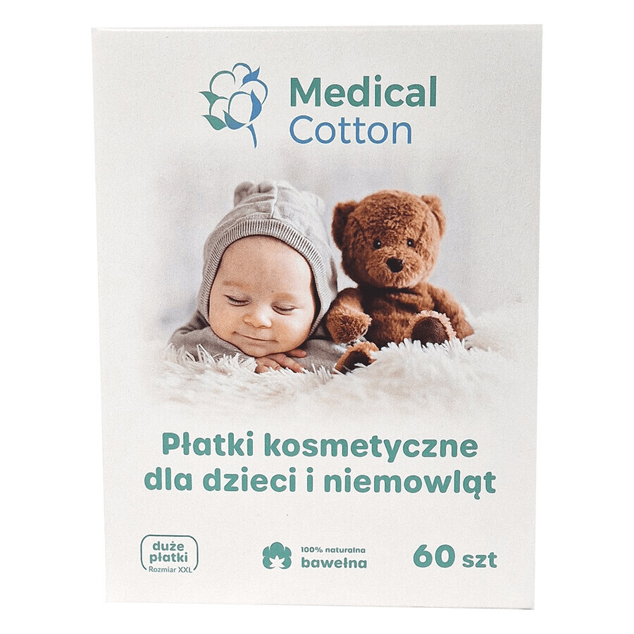 Set de coton médical, coussinets cosmétiques pour bébés et enfants, grand, 100% coton, dès la naissance, 5 x 60 pièces