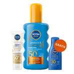 Nivea Sun Luminous 630 set, crème solaire liquide pour le visage, SPF 50+, 50 ml + lotion bronzante en spray, SPF 50, 200 ml + lotion bronzante, SPF 30, 30 ml gratuit