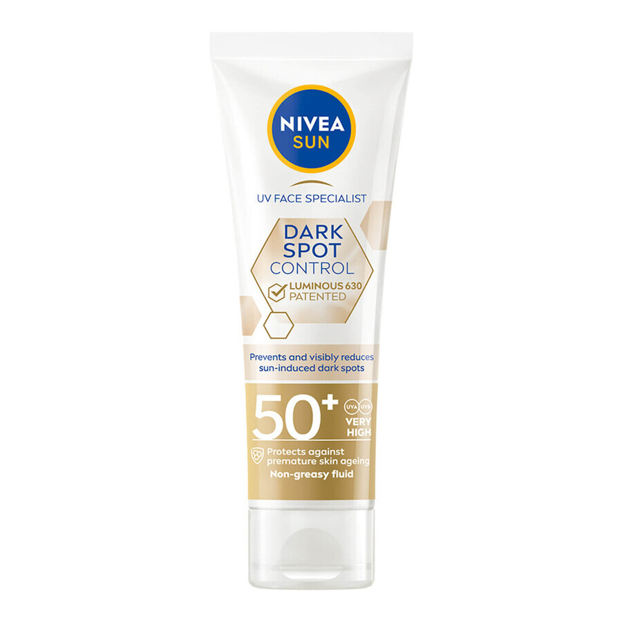 Nivea Sun Luminous 630 set, crème solaire liquide pour le visage, SPF 50+, 50 ml + lotion bronzante en spray, SPF 50, 200 ml + lotion bronzante, SPF 30, 30 ml gratuit