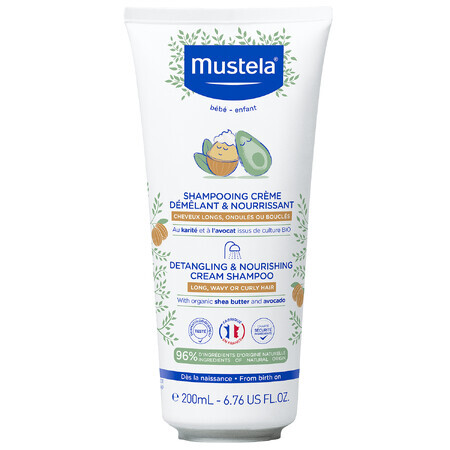 Mustela nourishing shampoo for easy detangling, long, curly, wavy hair, from day 1, 200 ml