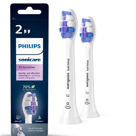 Têtes de brosse de remplacement pour la brosse sonique Philips Sonicare S2 Sensitive, 2 pièces, HX6052/10, Philips