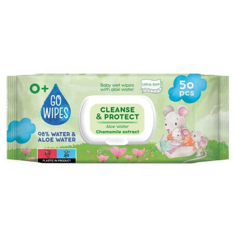 Servetele pentru copii, cu apa de aloe si lapte de migdale, 50 buc, Go  Wipes