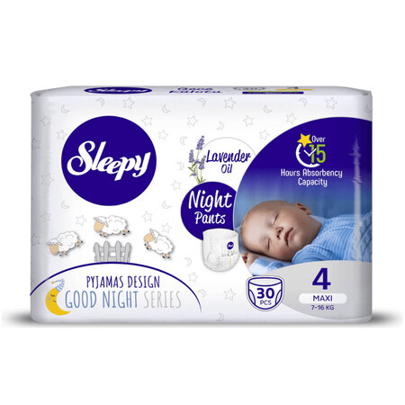 Scutece chilotel pentru bebelusi Night, Nr 4 maxi, 7-16 kg, 30 bucati, Sleepy