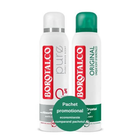 Deodorant Spray Original + Deodorant Spray Pure, 150 + 150 ml, Borotalco