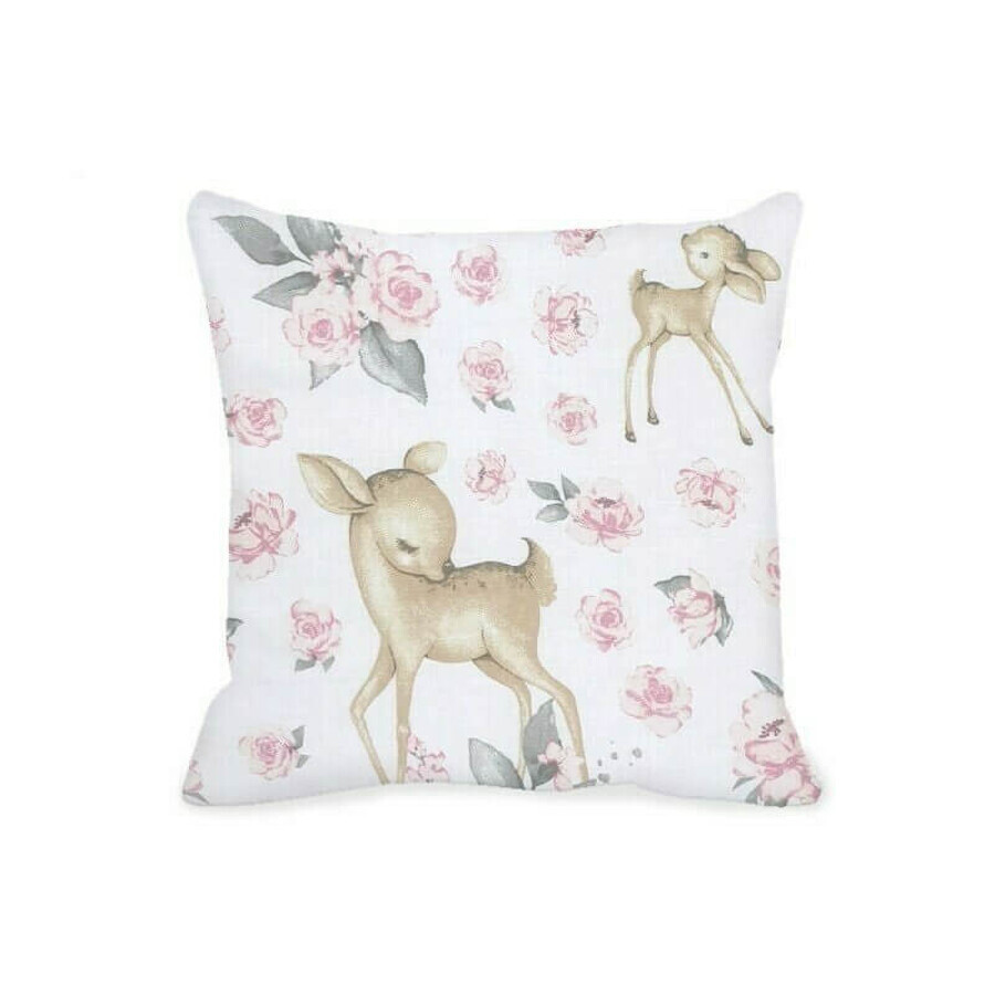 Perna clasica de dormit cu husa detasabila cu fermoar, Sweet Deer Pink, 40x40 cm, MimiNu